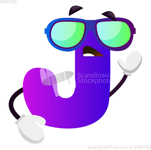 Image of Purple letter J with sunglasses vector illustration on white bac