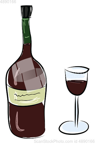 Image of A bottle of red wine and glass is ready to be enjoyed by someone