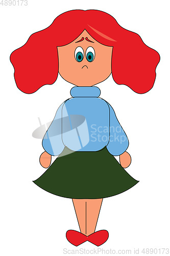 Image of Little girl wearing Blue top and green skirt, vector or color il