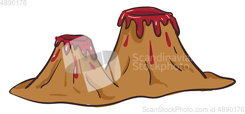 Image of Painting of two volcanoes exploding in fiery, vector or color il