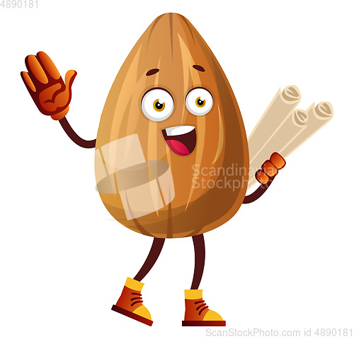 Image of Cute brown almond carrying maps in his hand, illustration, vecto