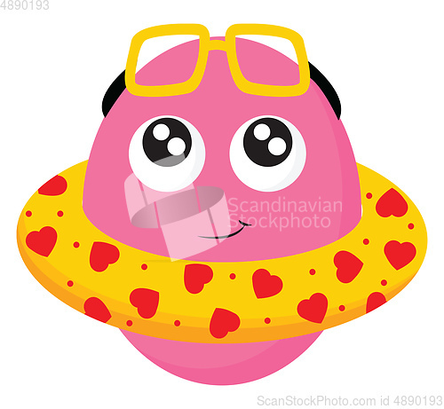 Image of Clipart of a pink monster in a yellow life buoy warms himself wh