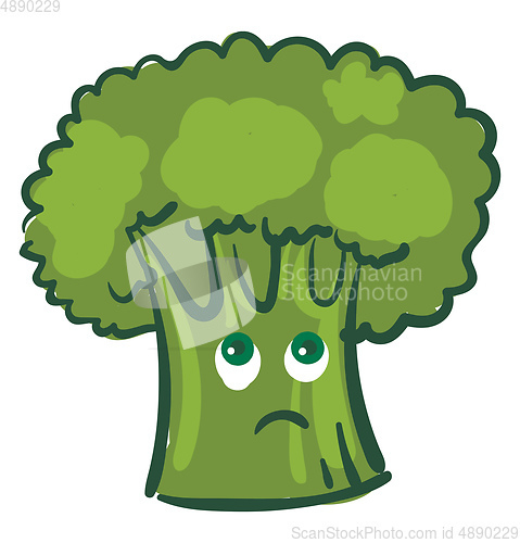 Image of A melancholic broccoli, vector or color illustration.
