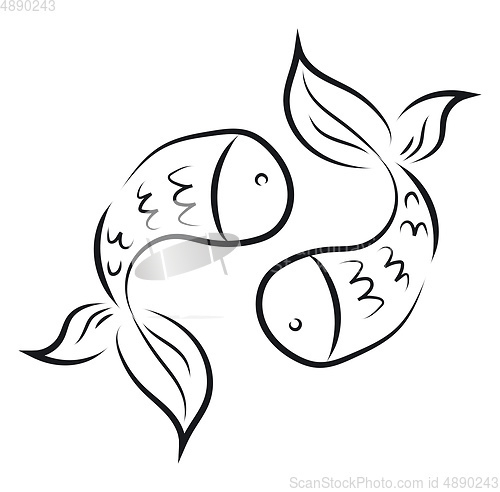 Image of Silhouette of two black-colored fish facing each other, vector o