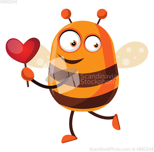 Image of Bee holding a little heart, illustration, vector on white backgr