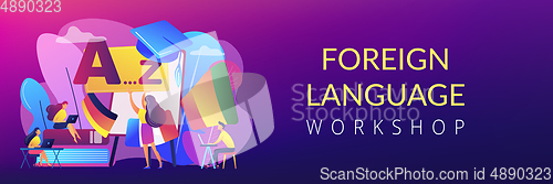 Image of Foreign language workshop concept banner header.