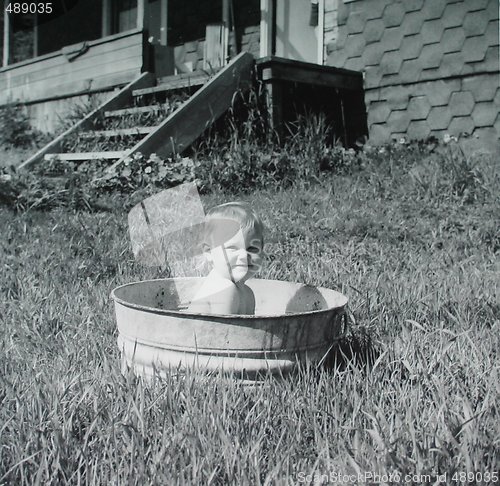 Image of Vintage Photo of Baby in Washtub