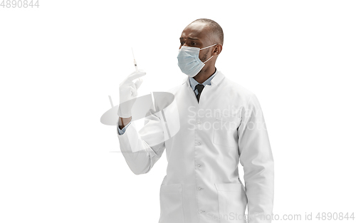 Image of African-american doctor isolated on white background, professional occupation