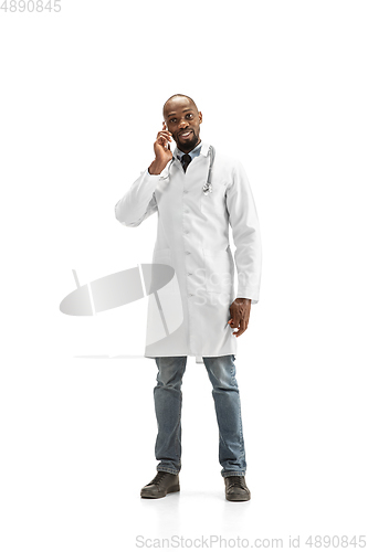 Image of African-american doctor isolated on white background, professional occupation