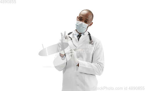 Image of African-american doctor isolated on white background, professional occupation