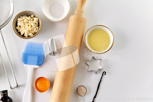 Image of cooking ingredients and kitchen tools for baking