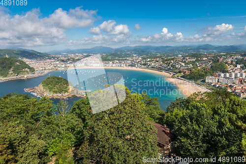 Image of Aerial view of San Sebastian, Donostia, Spain on a beautiful summer day