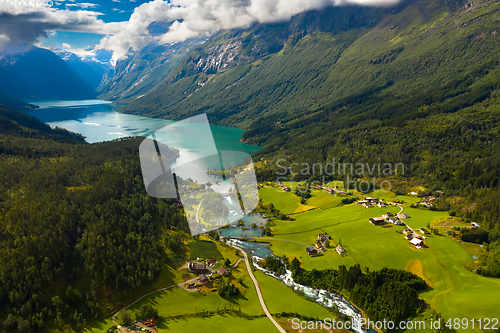 Image of lovatnet lake Beautiful Nature Norway.