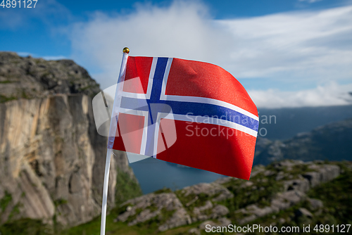 Image of Norway Flag. Beautiful Nature Norway natural landscape.