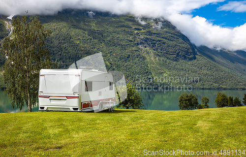 Image of Family vacation travel RV, holiday trip in motorhome