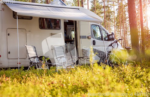 Image of Family vacation travel RV, holiday trip in motorhome