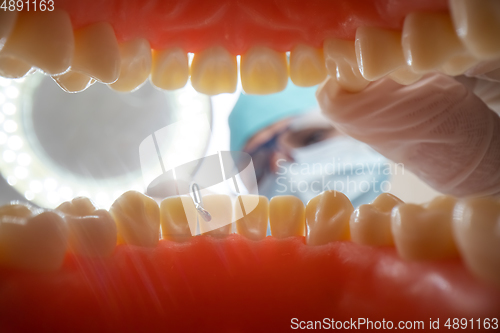 Image of Patient at a dentist appointment in a dental clinic. View from i