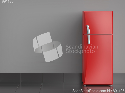 Image of Red refrigerator in the kitchen