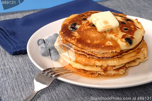 Image of Blueberry pancakes with maple syrup