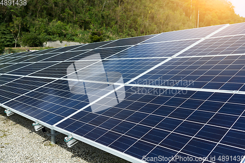 Image of Solar panel with sun flare