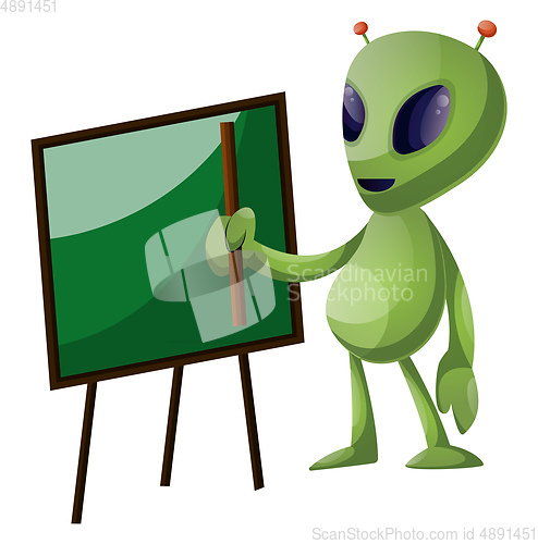 Image of Alien with blackboard, illustration, vector on white background.