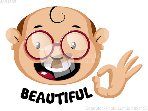 Image of Funny human emoji with beautiful sign, illustration, vector on w
