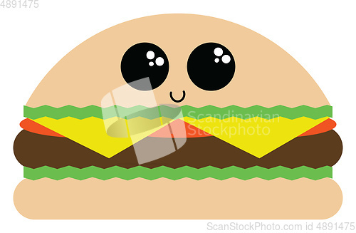 Image of Image of cute burger to eat, vector or color illustration.