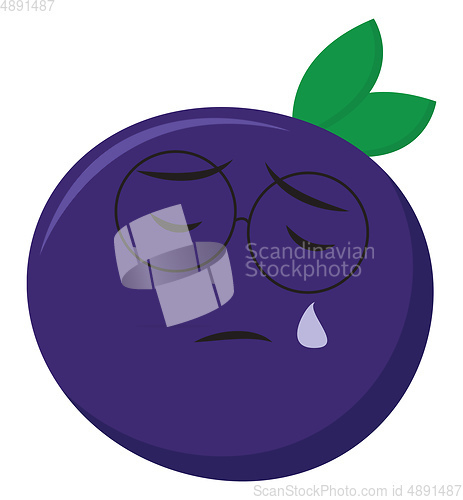 Image of Sad plum with tears, vector or color illustration.