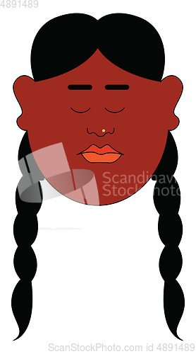 Image of A girl in long hair with two plaits and eyes closed, vector or c