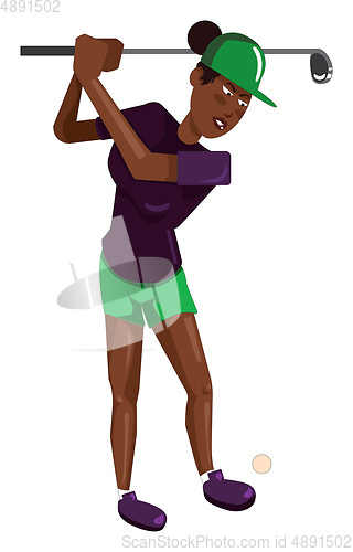 Image of Black woman with a golf club, illustration, vector on white back
