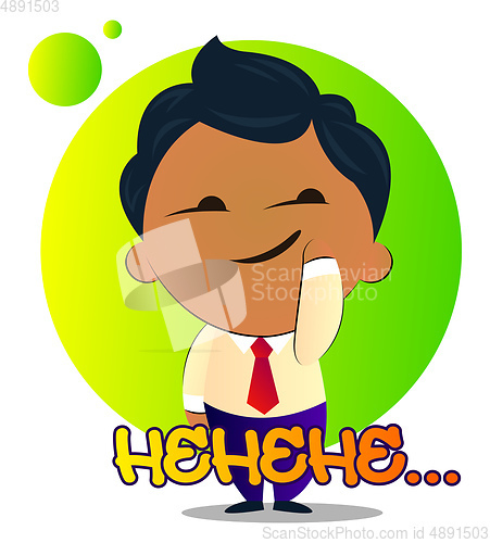 Image of Boy in a suit with curly hair says hehehe, illustration, vector 