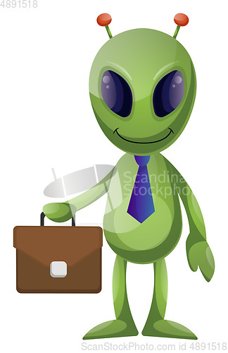 Image of Alien with suitcase, illustration, vector on white background.