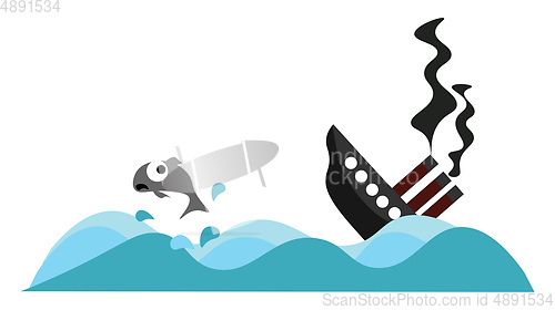 Image of A sinking ship, vector or color illustration.