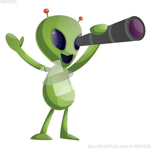 Image of Alien with telescope, illustration, vector on white background.