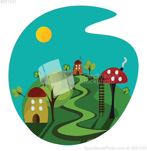 Image of Mushroom village, vector or color illustration.