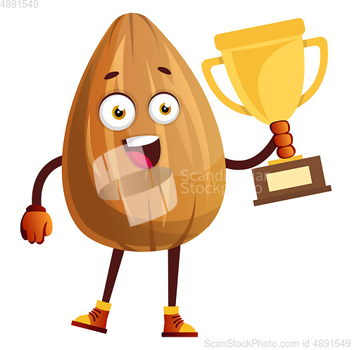 Image of Almond won golden trophy, illustration, vector on white backgrou