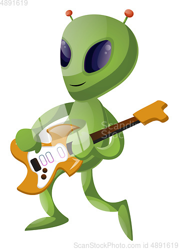 Image of Alien with guitar, illustration, vector on white background.