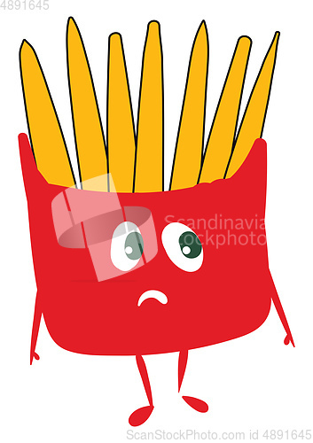 Image of A sad French fries packet, vector or color illustration.