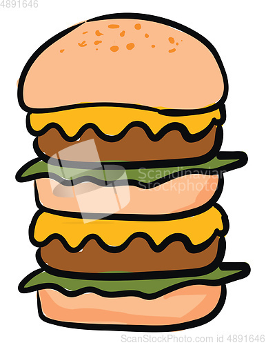 Image of A huge burger, vector or color illustration.