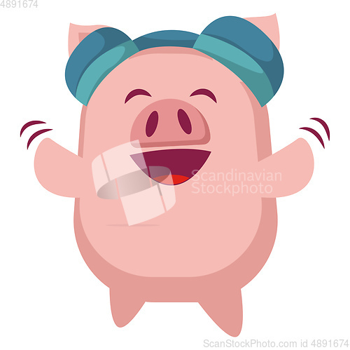 Image of Piggy is listening music on headphones, illustration, vector on 