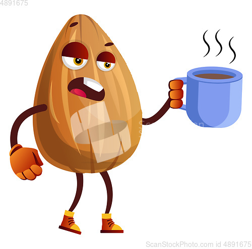Image of Almond drinking his first coffee in the morning, illustration, v