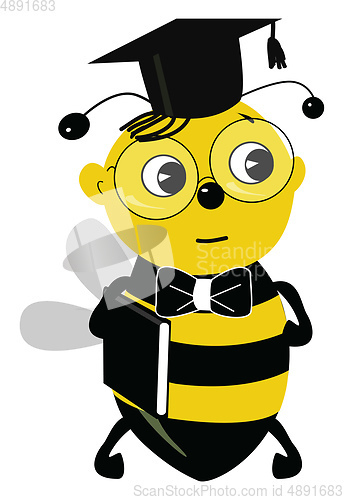 Image of A cute graduated student bee, vector or color illustration. 