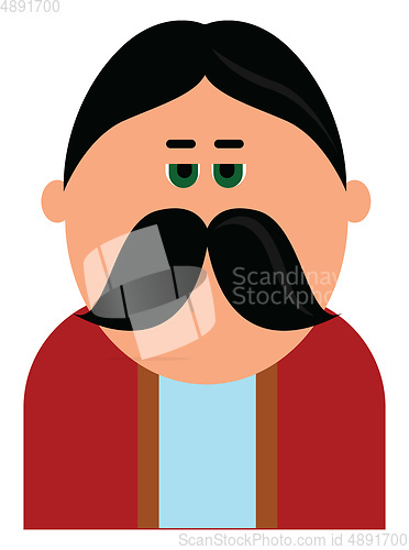 Image of A man with big fat moustache wearing red colored coat, vector or