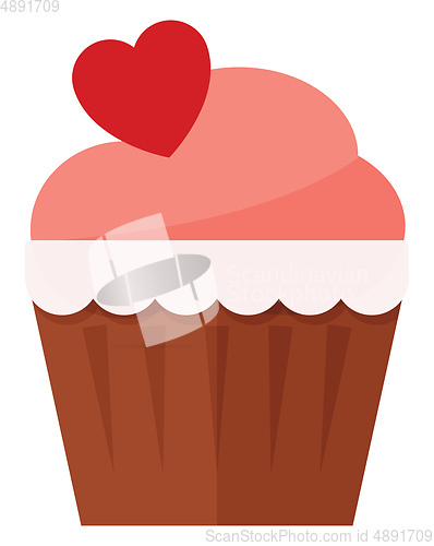 Image of Lovely tri colored cupcake with heart on top, vector or color il