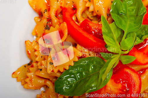 Image of Italian pasta farfalle butterfly bow-tie and tomato sauce