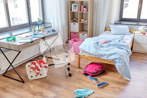 Image of messy home or kid's room with scattered stuff