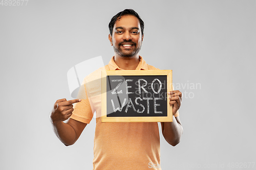 Image of indian man holding chalkboard with zero waste