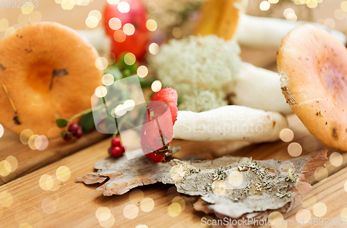 Image of russule mushrooms on wooden background