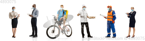 Image of Group of people with different professions isolated on white studio background, horizontal