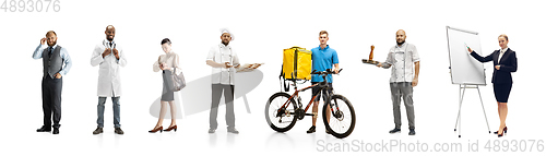 Image of Group of people with different professions isolated on white studio background, horizontal